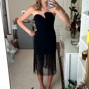 Amanda Uprichard Puzzle Dress with Fringe Black